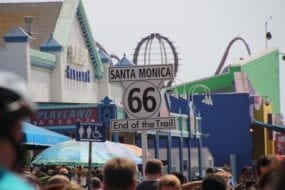 Route 66 End of the Trail Sign in Santa Monica, California